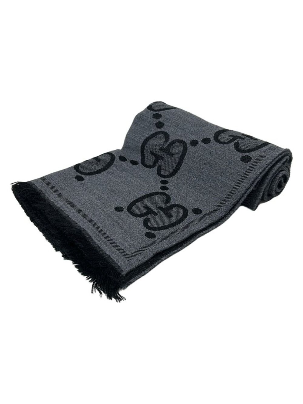 Gucci Scarf Jumbo GG Gray Black Wool